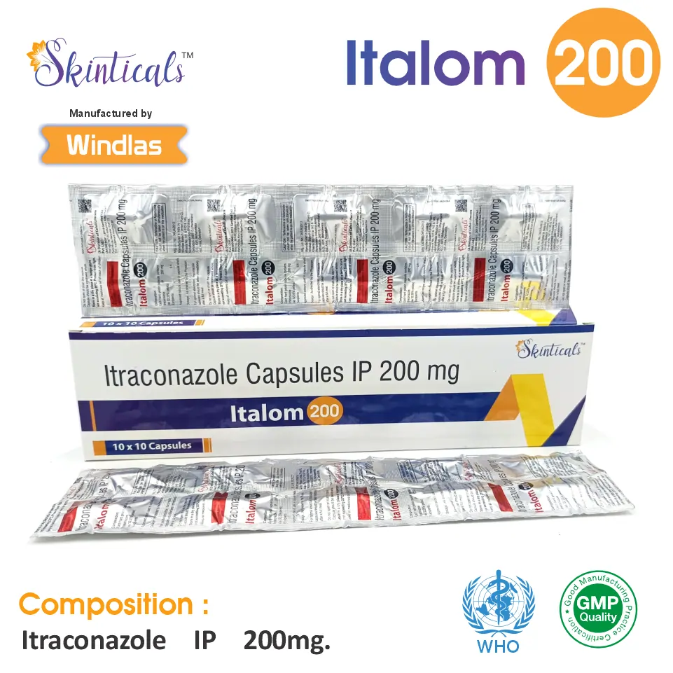Itraconazole (200mg) at the best price in PCD Pharma Franchise for Antifungal, Fungal Infection Treatment.